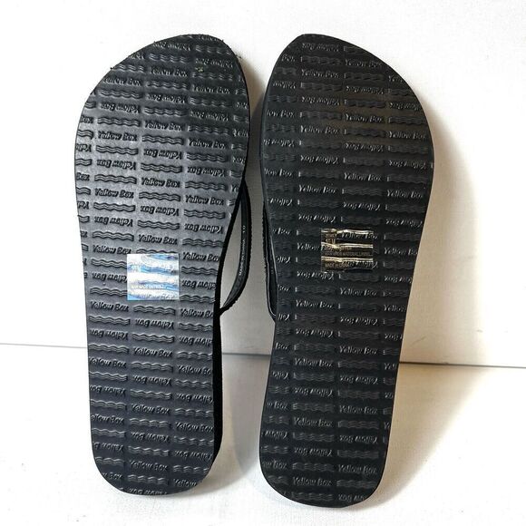Yellow Box Flip Flops Black Sequined Thong Leather Sandals Women's 10 Zemily New - Picture 6 of 6